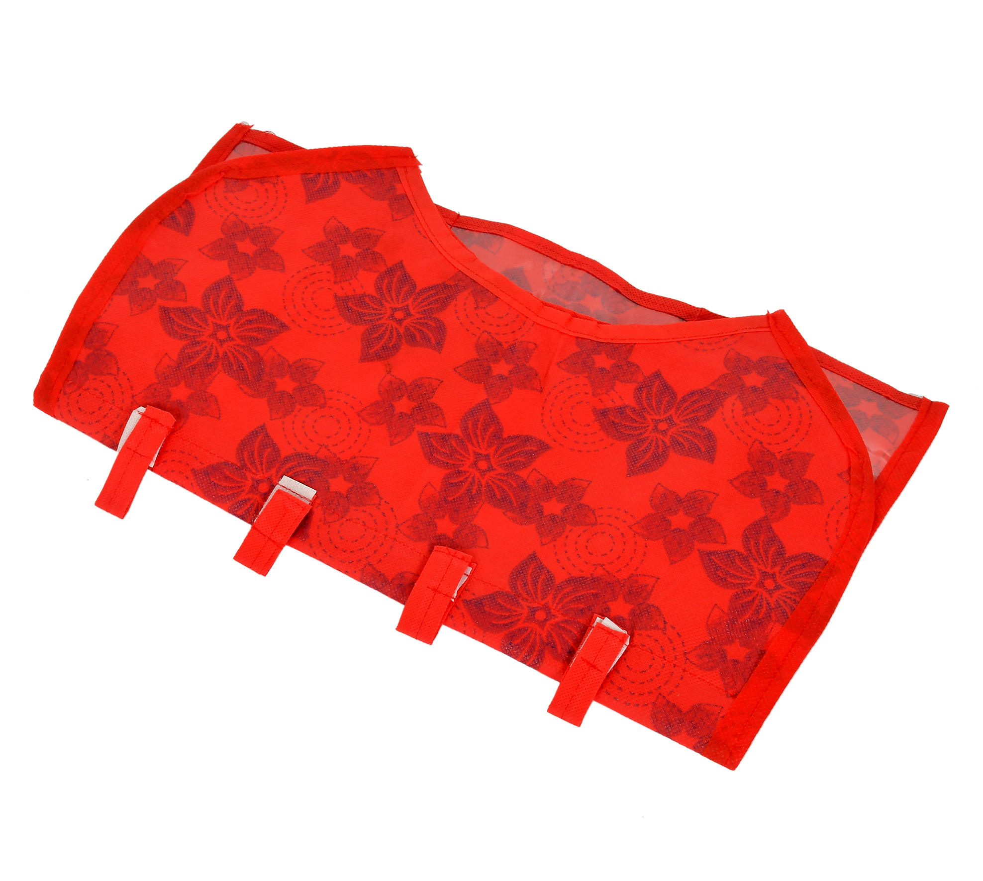 Kuber Indutries Metalic Flower Design Non-Woven Hanging Double Sided Jewellery, Necklace, Earrings, Necklace, Bracelet, Ring Organizer With 27 Front Pocket & 14 Loops in Black Without Hanger (Red)-HS_38_KUBMART21143