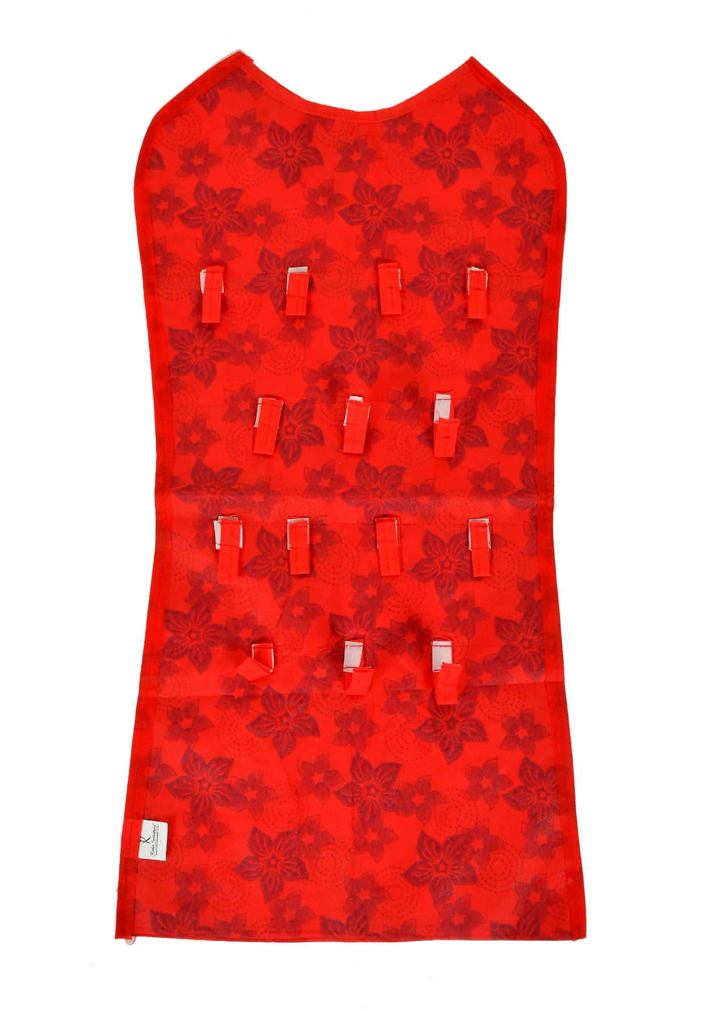 Kuber Indutries Metalic Flower Design Non-Woven Hanging Double Sided Jewellery, Necklace, Earrings, Necklace, Bracelet, Ring Organizer With 27 Front Pocket & 14 Loops in Black Without Hanger (Red)-HS_38_KUBMART21143