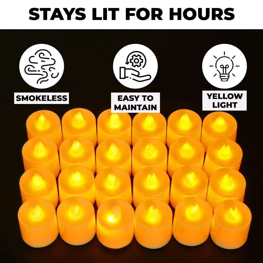 Kuber LED Candles for Home Decoration | Battey Operated | Flameless Yellow Light | Diwali Lights for Home Decoration, Along with Other Festivities & Parties| Pack of 24, Yellow