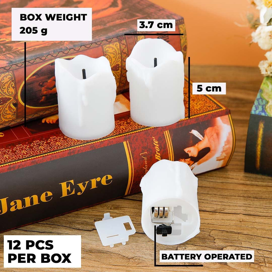 Kuber LED Candles for Home Decoration |Battey Operated |Flameless Yellow Light | Diwali Lights for Home Decoration, Along with Other Festivities & Parties| Pack of 12
