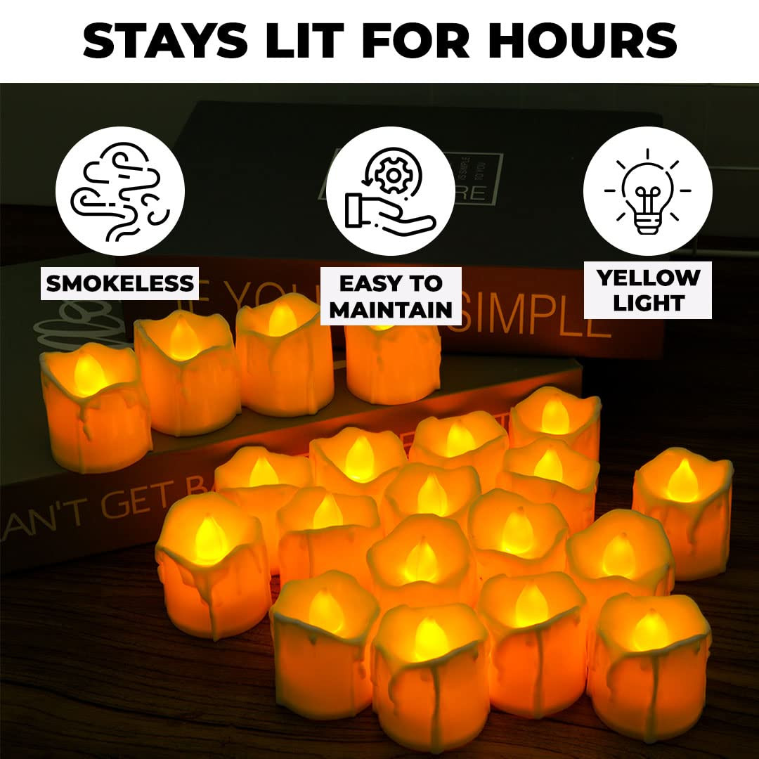 Kuber LED Candles for Home Decoration |Battey Operated |Flameless Yellow Light |Diwali Lights for Home Decoration, Along with Other Festivities & Parties | Pack of 24, Yellow
