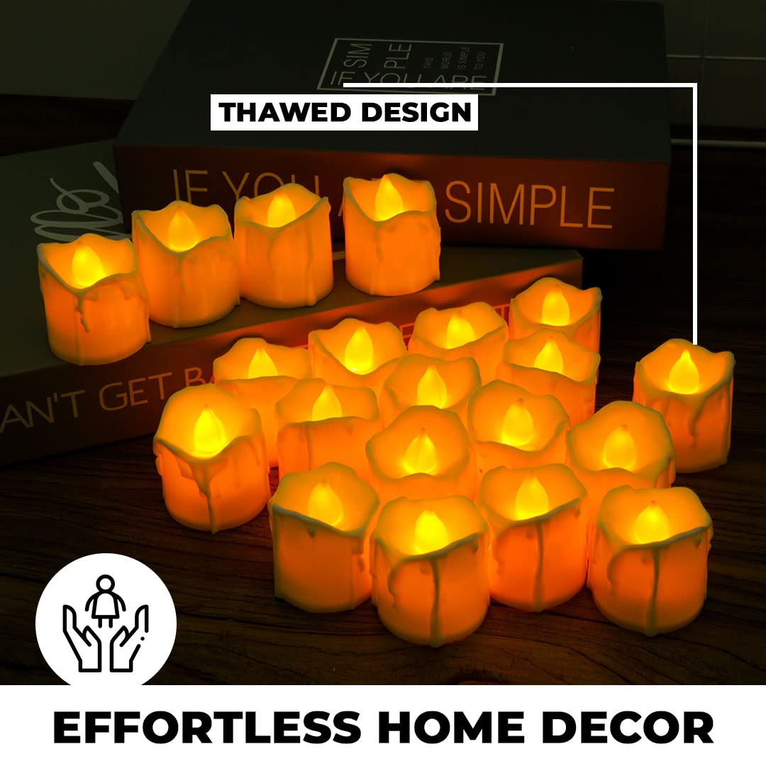 Kuber LED Candles for Home Decoration |Battey Operated |Flameless Yellow Light |Diwali Lights for Home Decoration, Along with Other Festivities & Parties | Pack of 24, Yellow