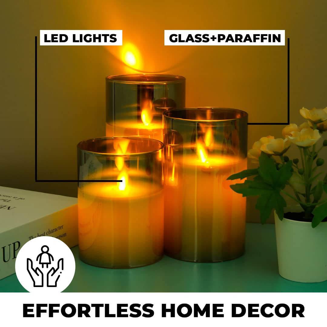 Kuber LED Candles for Home Decoration |Battey Operated |Flameless Yellow Light| Diwali Lights for Home Decoration, Along with Other Festivities & Parties | Pack of 3