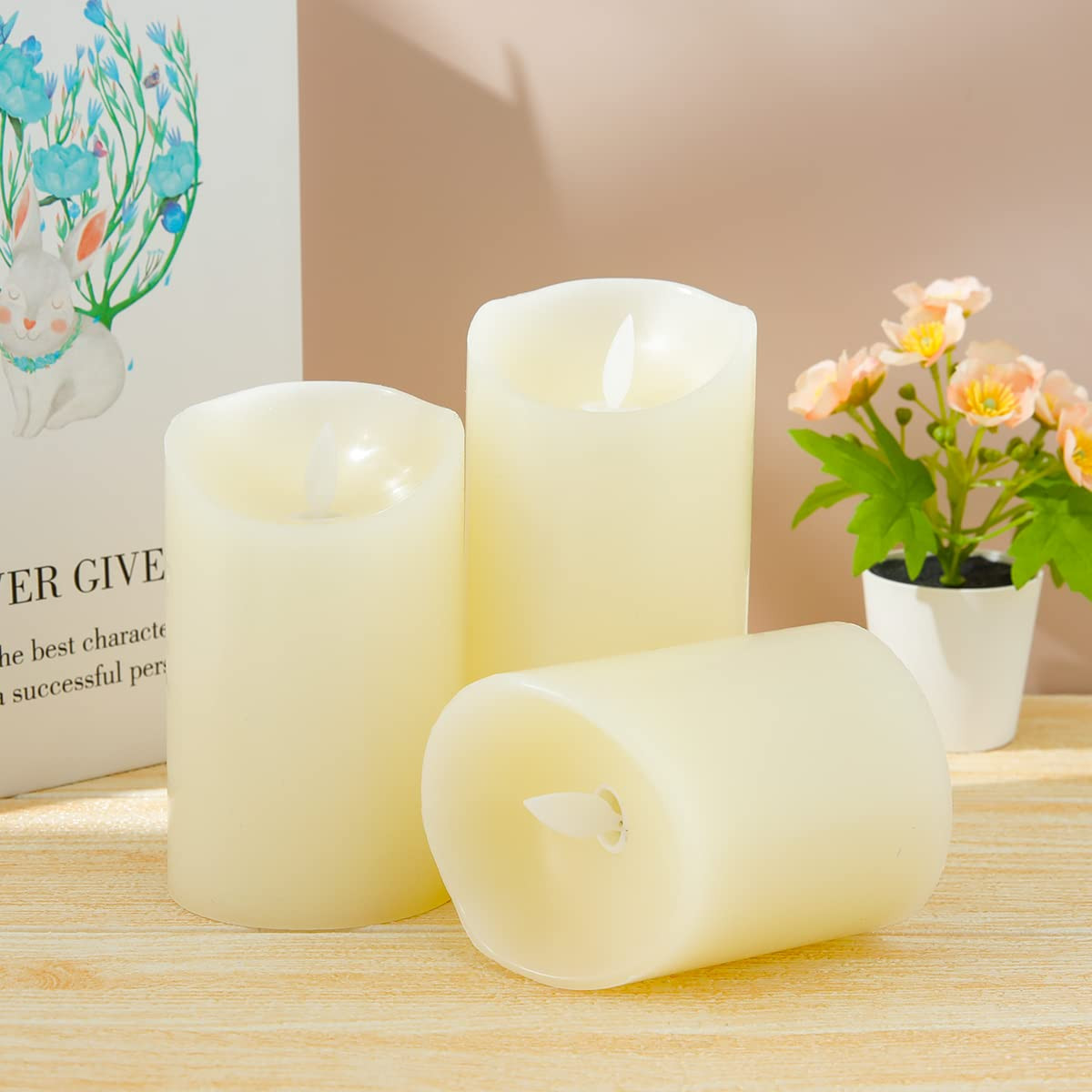 Kuber LED Candles for Home Decoration|Battey Operated|Flameless Yellow Light| Diwali Lights for Home Decoration,Along with Other Festivities & Parties|Pack of 3 |White