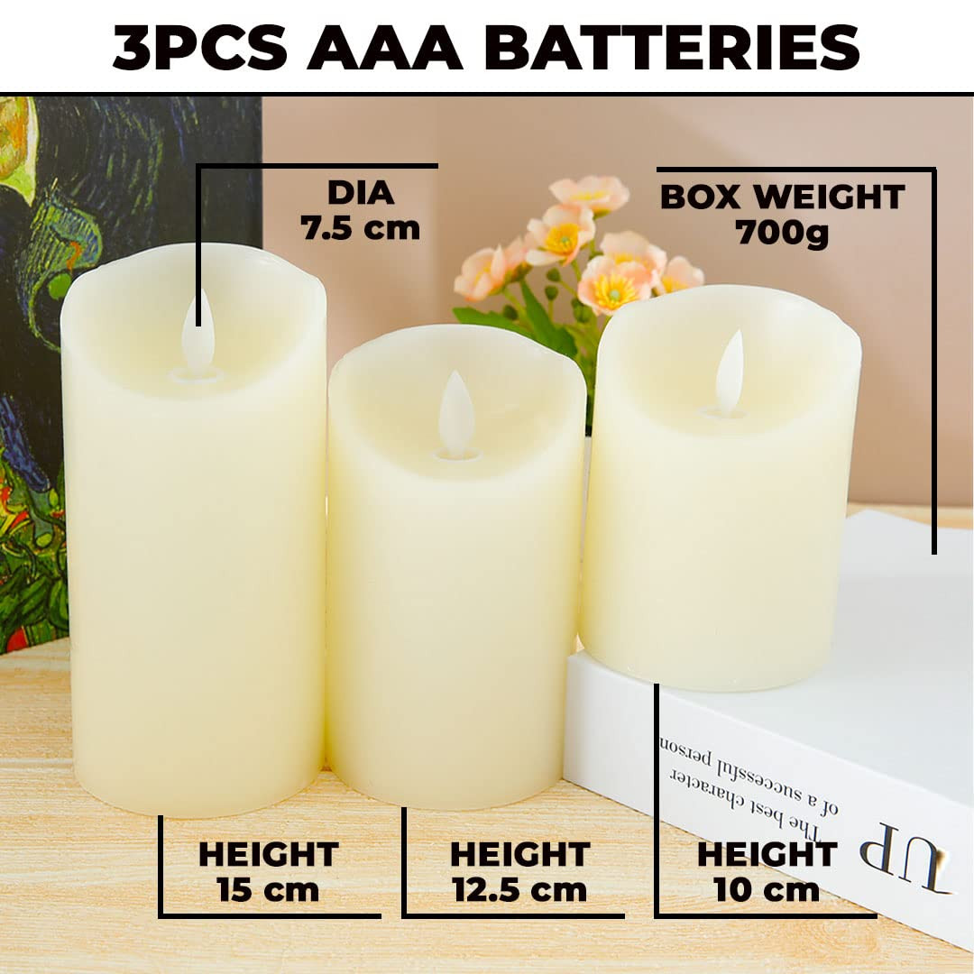 Kuber LED Candles for Home Decoration|Battey Operated|Flameless Yellow Light| Diwali Lights for Home Decoration,Along with Other Festivities & Parties|Pack of 3 |White