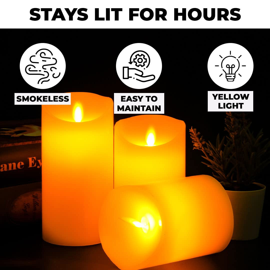 Kuber LED Candles for Home Decoration|Battey Operated|Flameless Yellow Light| Diwali Lights for Home Decoration,Along with Other Festivities & Parties|Pack of 3 |White