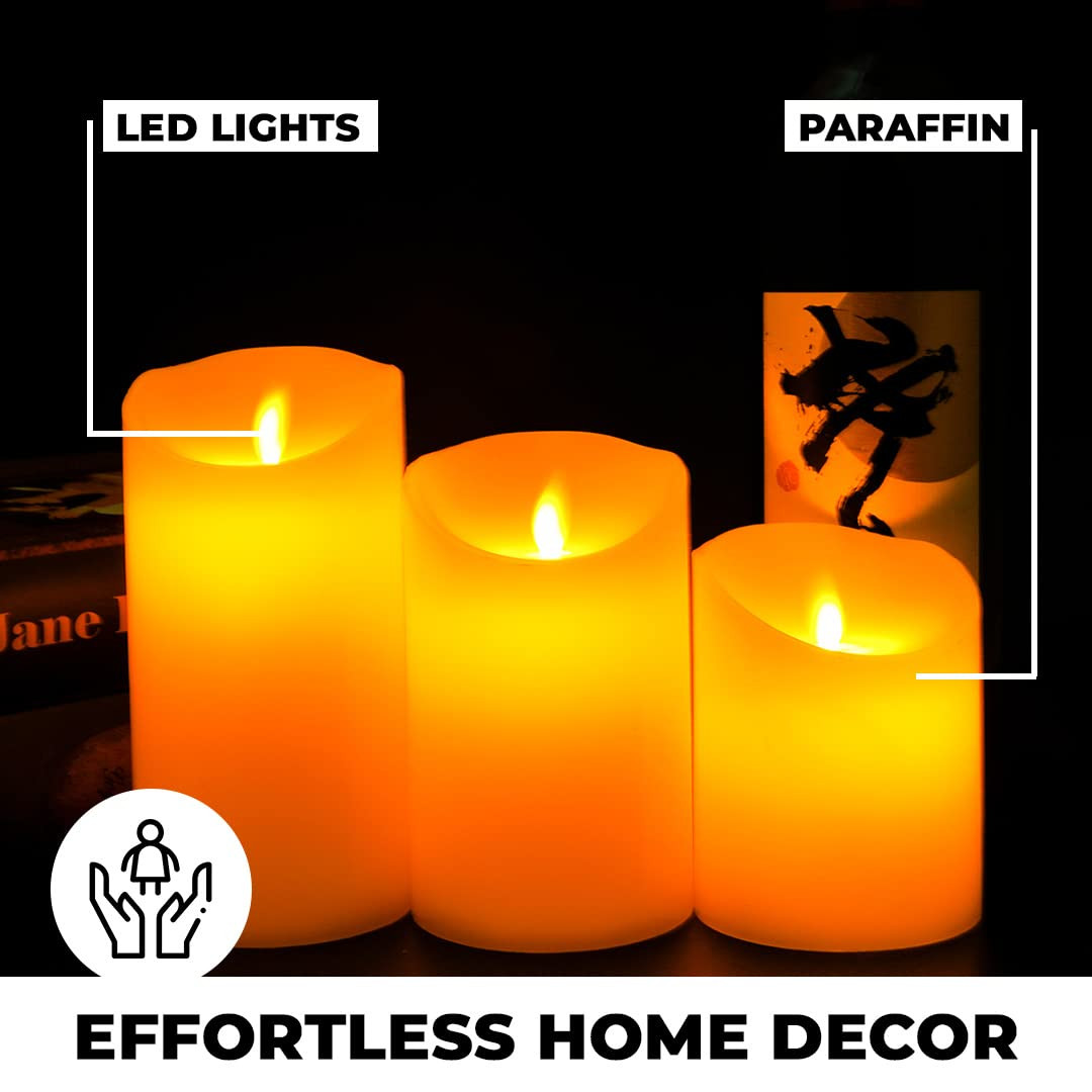 Kuber LED Candles for Home Decoration|Battey Operated|Flameless Yellow Light| Diwali Lights for Home Decoration,Along with Other Festivities & Parties|Pack of 3 |White