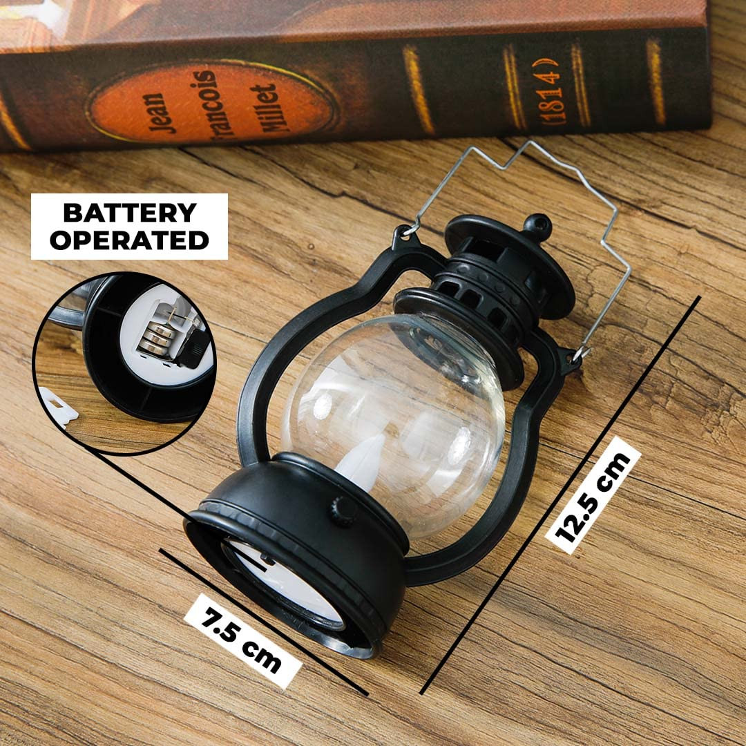 Kuber LED Lantern Lamp|Battey Operated|Flameless Yellow Light| Diwali Lights for Home Decoration,Along with Other Festivities & Parties|Black Hanging Lantern| Black