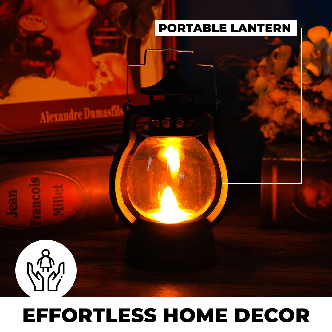 Kuber LED Lantern Lamp|Battey Operated|Flameless Yellow Light| Diwali Lights for Home Decoration,Along with Other Festivities & Parties|Black Hanging Lantern| Black