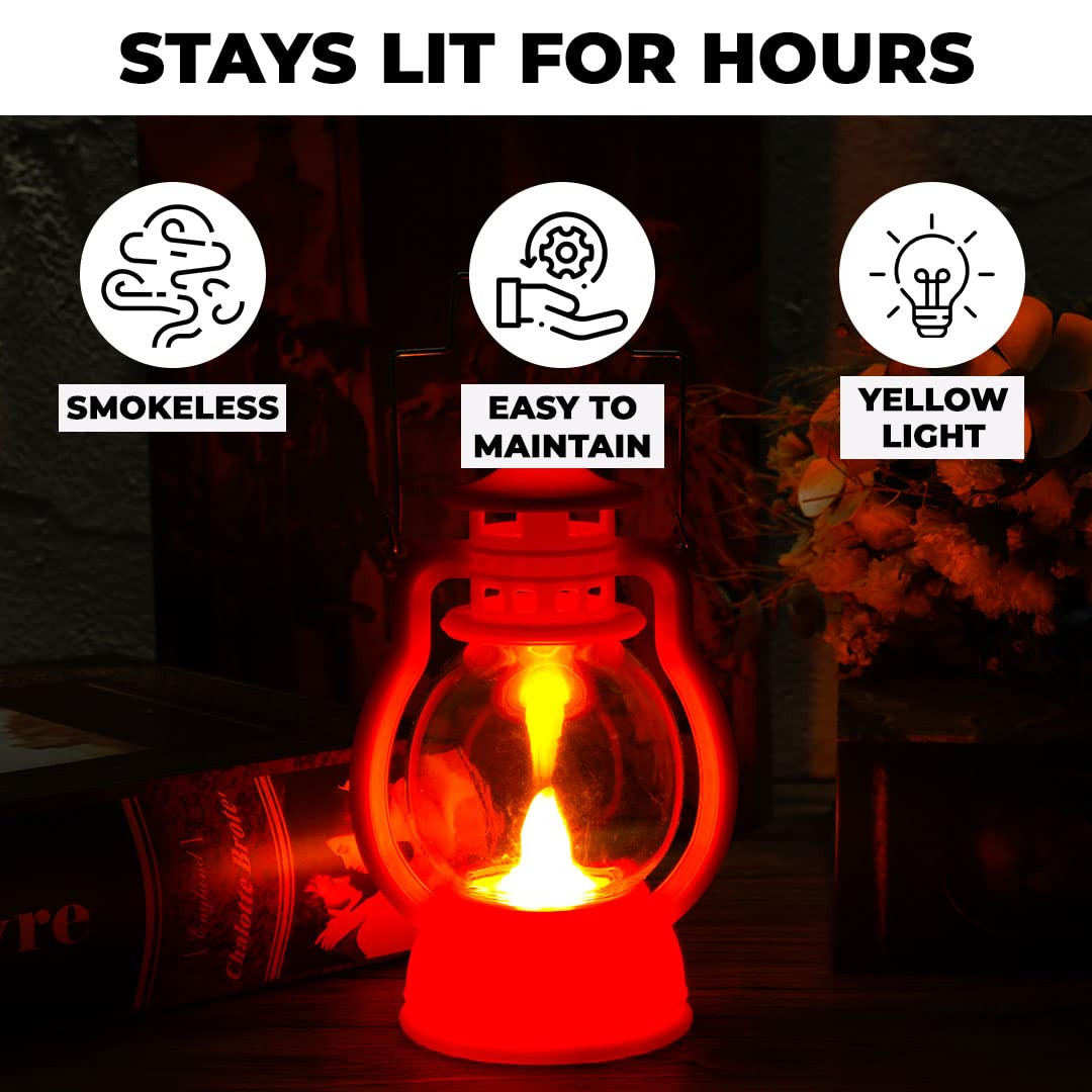 Kuber LED Lantern Lamp|Battey Operated|Flameless Yellow Light| Diwali Lights for Home Decoration,Along with Other Festivities & Parties|Black Hanging Lantern |Red