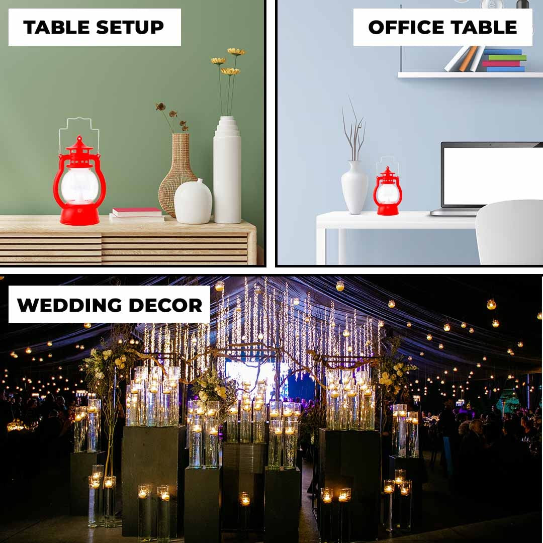 Kuber LED Lantern Lamp|Battey Operated|Flameless Yellow Light| Diwali Lights for Home Decoration,Along with Other Festivities & Parties|Black Hanging Lantern |Red