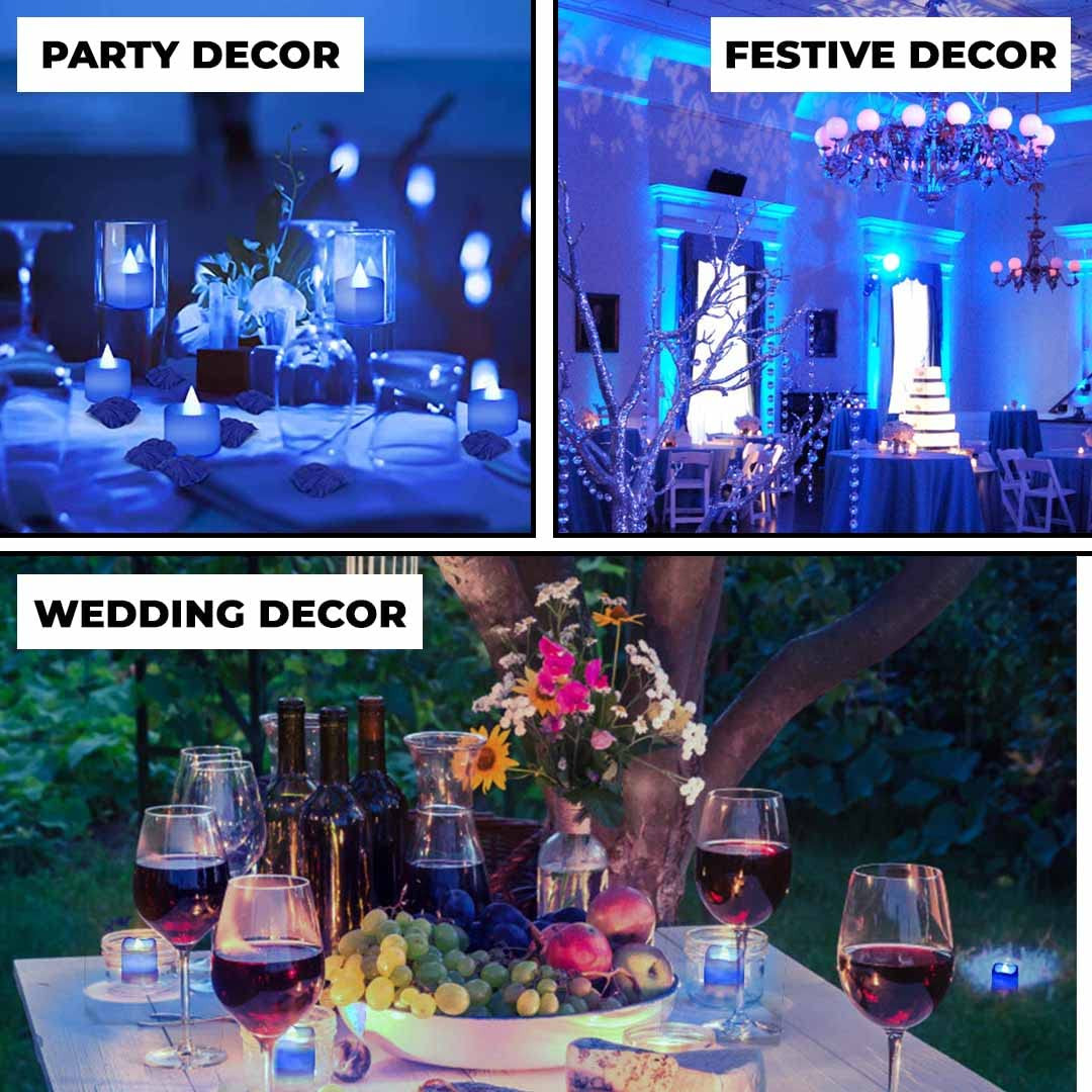 Kuber LED Tea Light Candles for Home Decor |Battey Operated |Flameless Yellow Light |Diwali Lights for Home Decoration,Along with Other Festivities & Parties| (Candle with Blue) Pack of 24