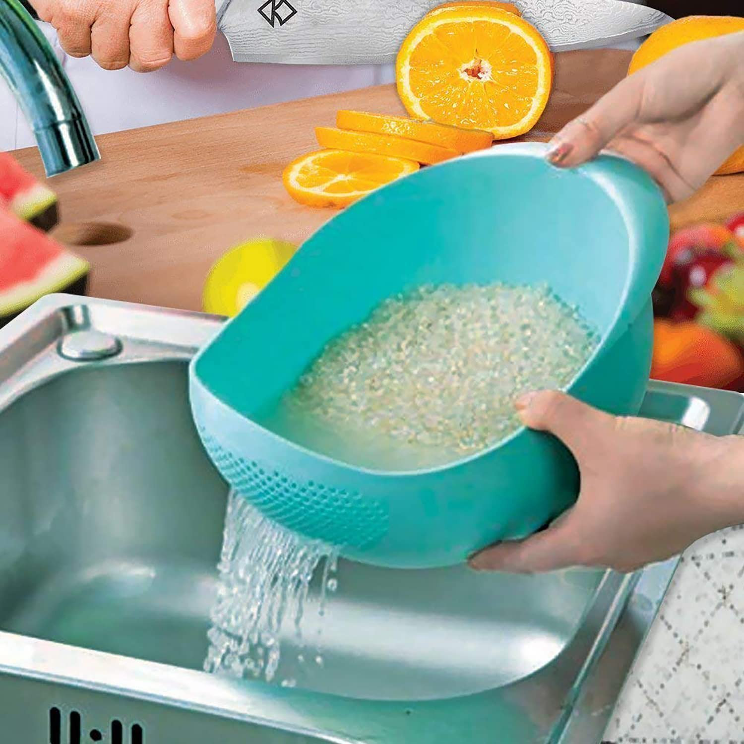 Kuber Mart Industries Pvt. Ltd. Colander|Durable Plastic Unbreakable Strainer|BPA Free Washing Bowl for Vegetable,Noodles,Pasta,(Blue)