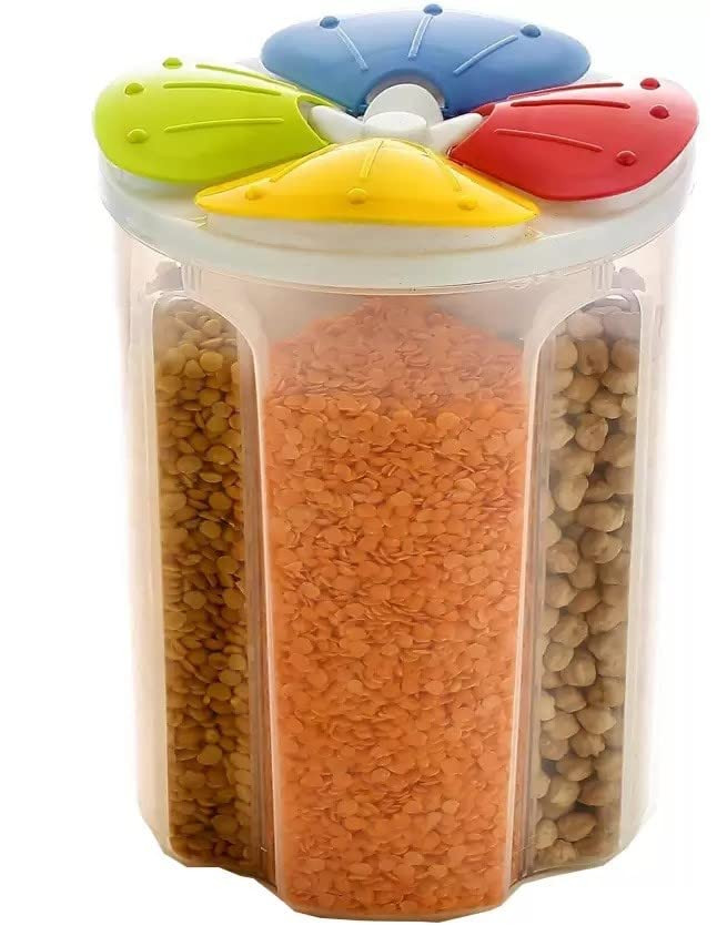 Kuber Mart Industries Pvt. Ltd. Kuber Industries Storage Utility Container|Plastic Unbreakable 4 Compartment Food Storage Jar|Leak Roof, Bpa Free Food Kitchen Organizer With Lid, (Transparent)
