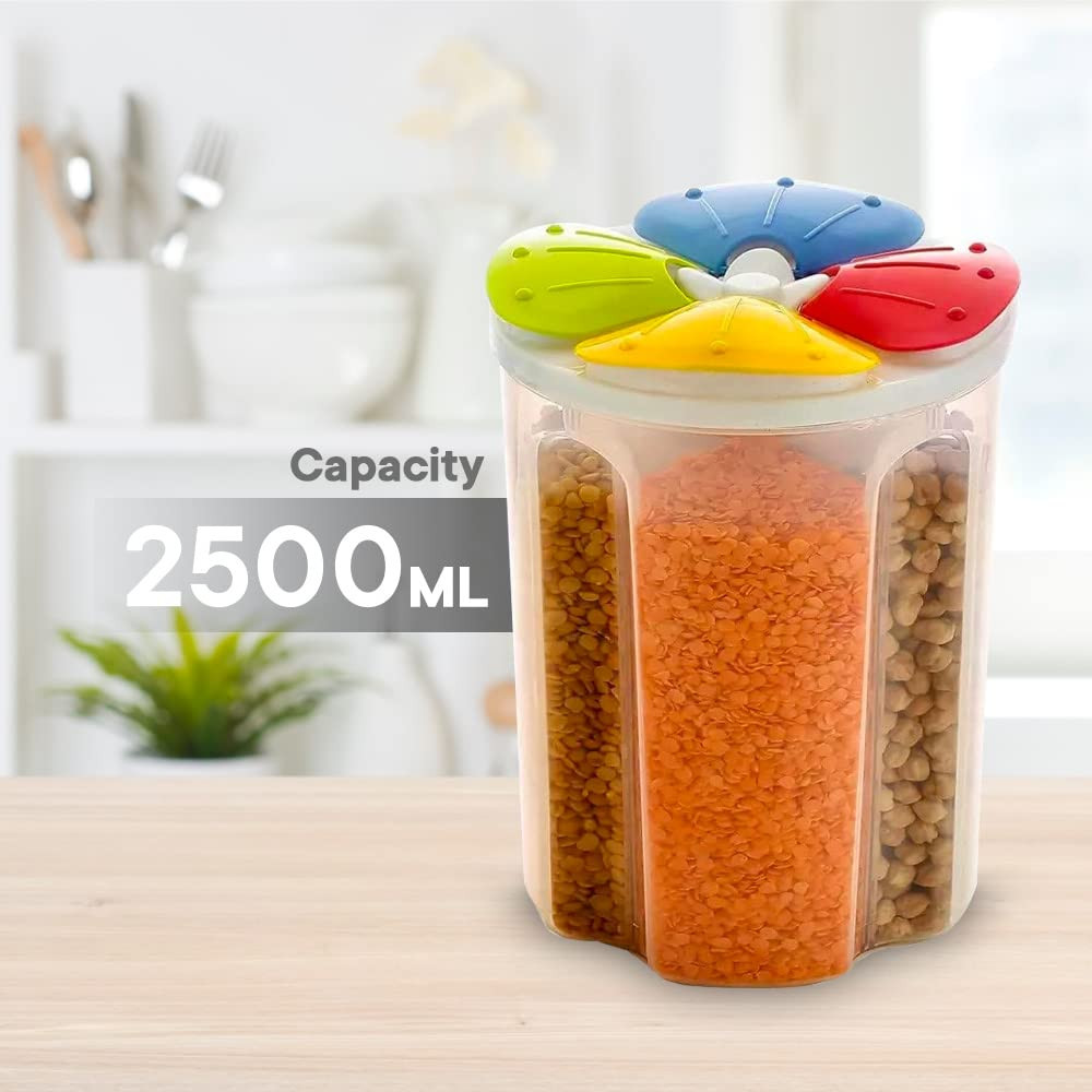 Kuber Mart Industries Pvt. Ltd. Kuber Industries Storage Utility Container|Plastic Unbreakable 4 Compartment Food Storage Jar|Leak Roof, Bpa Free Food Kitchen Organizer With Lid, (Transparent)