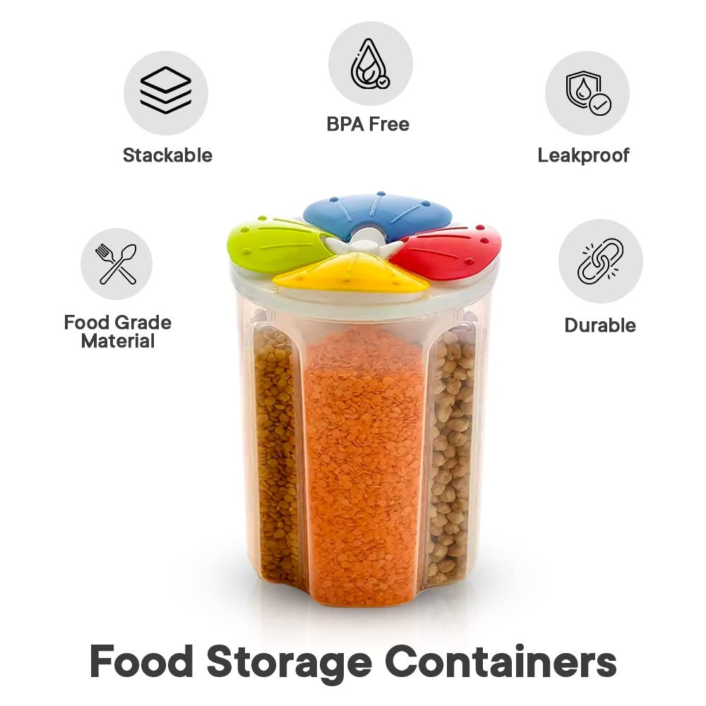 Kuber Mart Industries Pvt. Ltd. Kuber Industries Storage Utility Container|Plastic Unbreakable 4 Compartment Food Storage Jar|Leak Roof, Bpa Free Food Kitchen Organizer With Lid, (Transparent)
