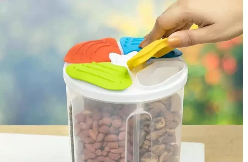Kuber Mart Industries Pvt. Ltd. Kuber Industries Storage Utility Container|Plastic Unbreakable 4 Compartment Food Storage Jar|Leak Roof, Bpa Free Food Kitchen Organizer With Lid, (Transparent)