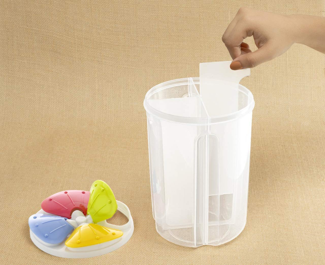 Kuber Mart Industries Pvt. Ltd. Kuber Industries Storage Utility Container|Plastic Unbreakable 4 Compartment Food Storage Jar|Leak Roof, Bpa Free Food Kitchen Organizer With Lid, (Transparent)