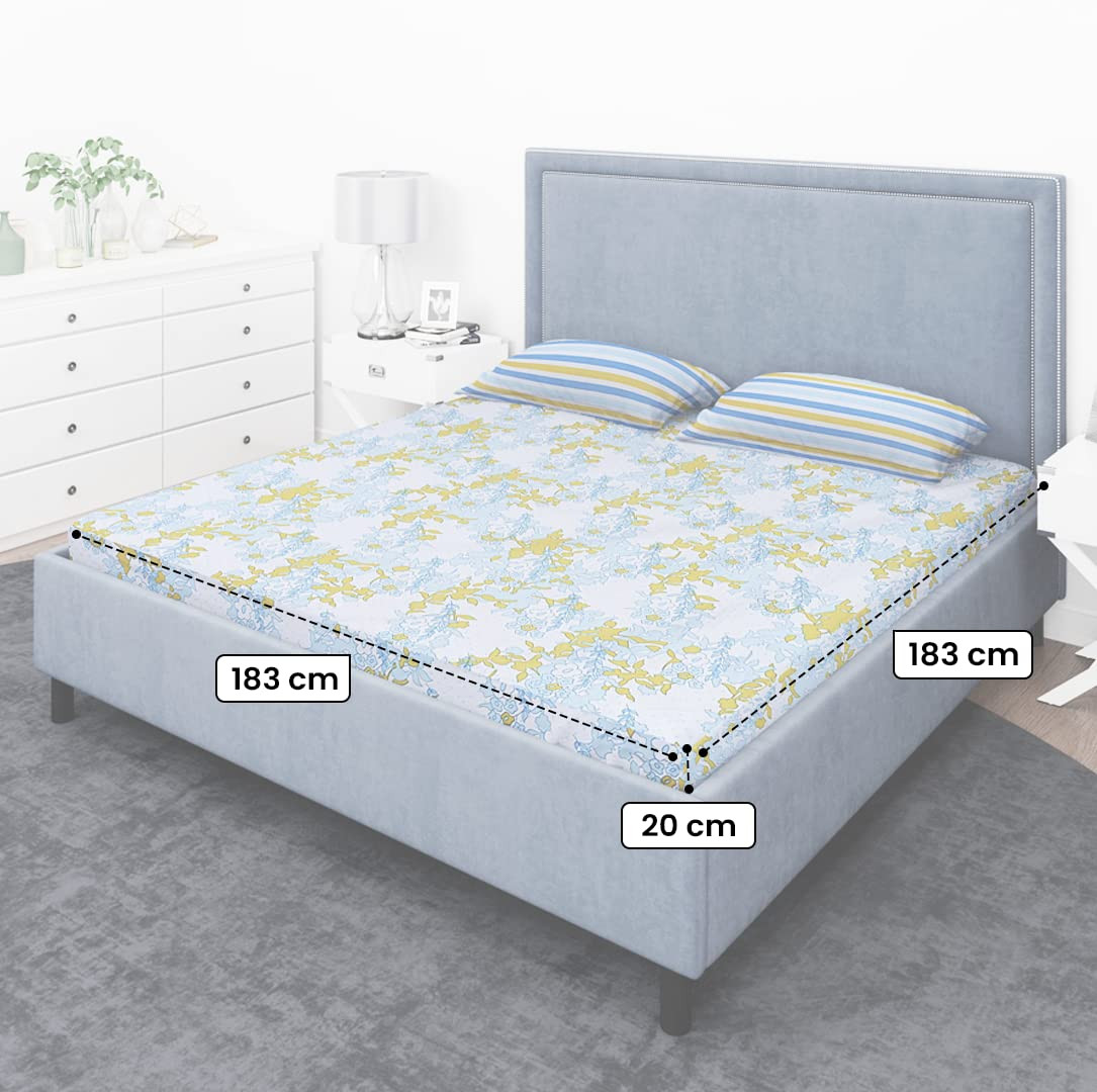 kuber Micro 130 GSM Double Fitted Blue-Yellow Printed bedsheet