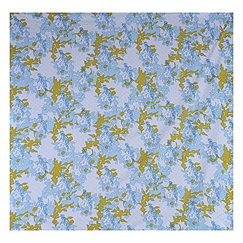 kuber Micro 130 GSM Double Fitted Blue-Yellow Printed bedsheet