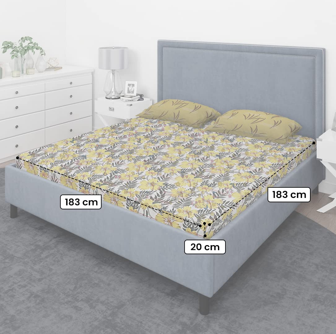 kuber Micro 130 GSM Double Fitted Mustard Printed bedsheet