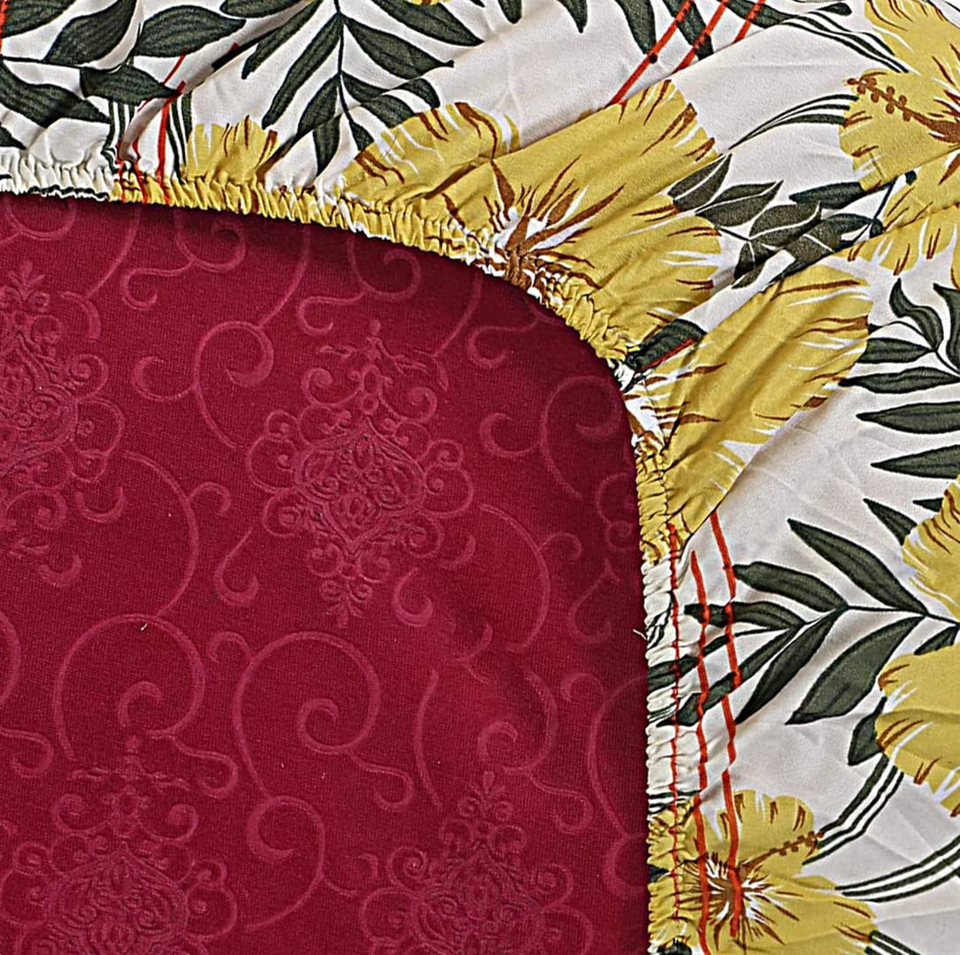 kuber Micro 130 GSM Double Fitted Mustard Printed bedsheet