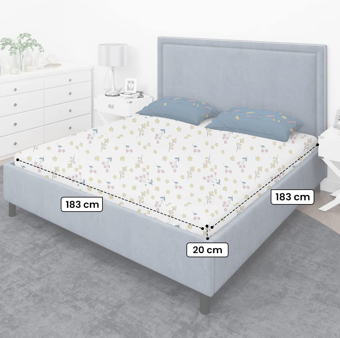 kuber Micro 130 GSM Double Fitted White Printed bedsheet