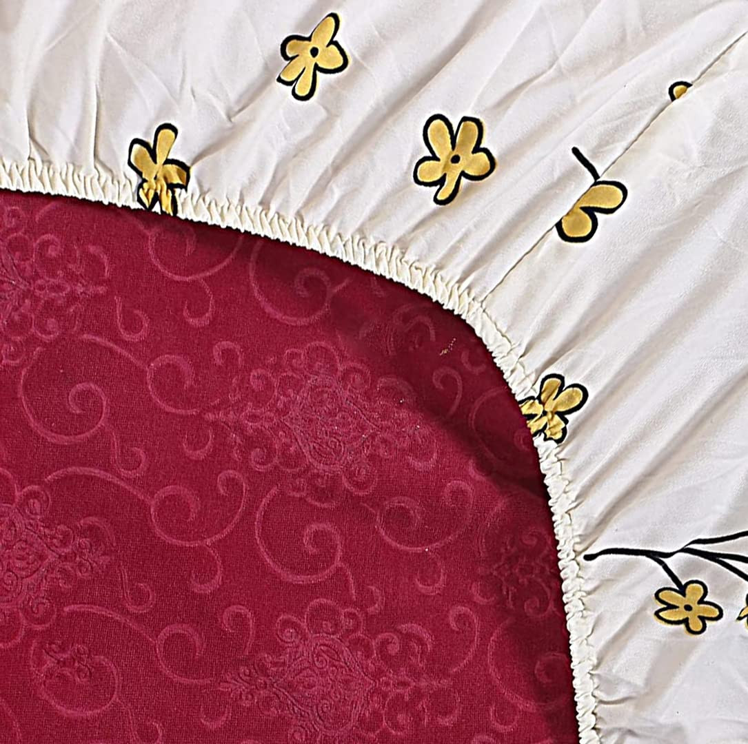 kuber Micro 130 GSM Double Fitted White Printed bedsheet