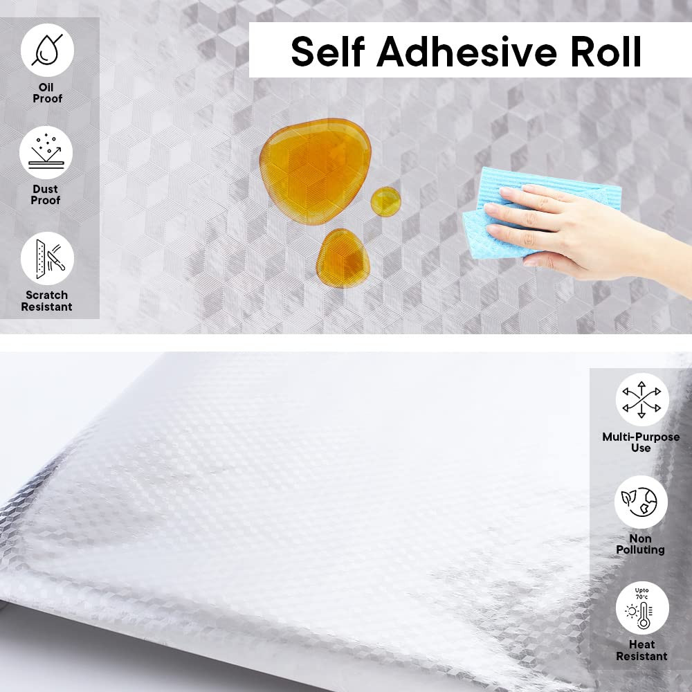 Kuber PET Wallpaper For Walls And Furniture Of The Living, Bedroom, And Kitchen | Self-Adhesive, Oilproof, Heat Resistant And Waterproof I DIY Marble/Silver Designer Wall Sticker | Pack Of 1 Roll, 60cmx500cm