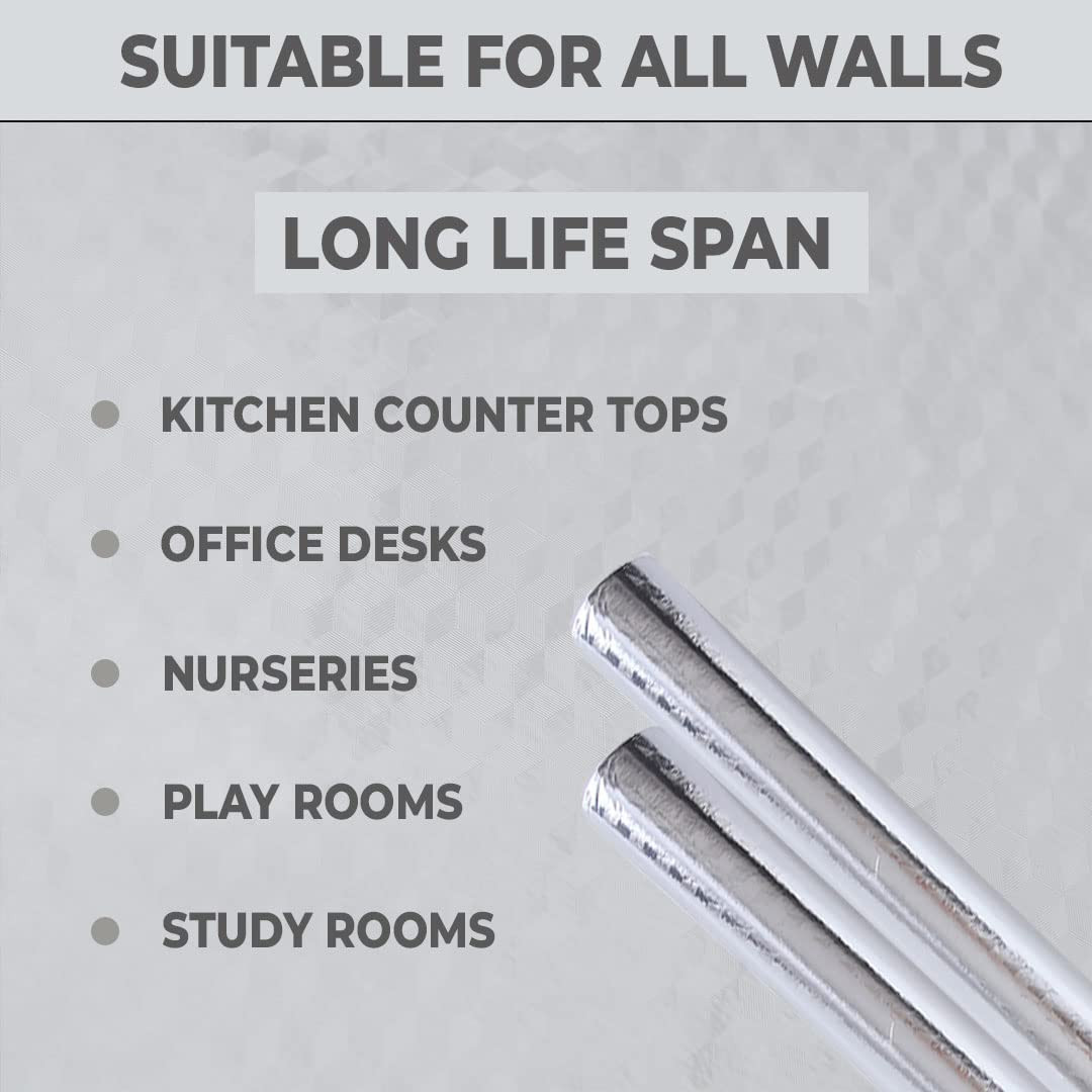 Kuber PET Wallpaper For Walls And Furniture Of The Living, Bedroom, And Kitchen | Self-Adhesive, Oilproof, Heat Resistant And Waterproof I DIY Marble/Silver Designer Wall Sticker | Pack Of 1 Roll, 60cmx500cm