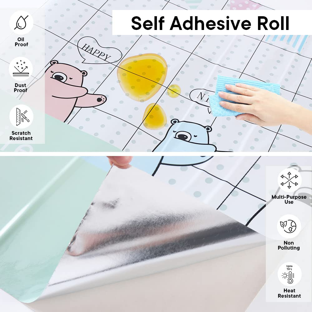 Kuber PET Wallpaper for Walls Kidâ€™s Room | Self-Adhesive, Oilproof, Heat Resistant and Waterproof I DIY Designer Wall Sticker I Pack of 2 Rolls, 60cmx300cm