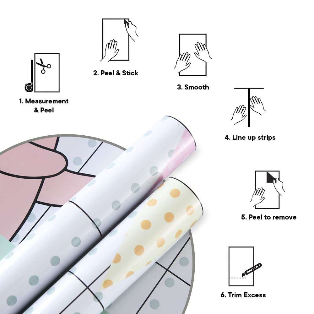 Kuber PET Wallpaper for Walls Kidâ€™s Room | Self-Adhesive, Oilproof, Heat Resistant and Waterproof I DIY Designer Wall Sticker I Pack of 2 Rolls, 60cmx300cm