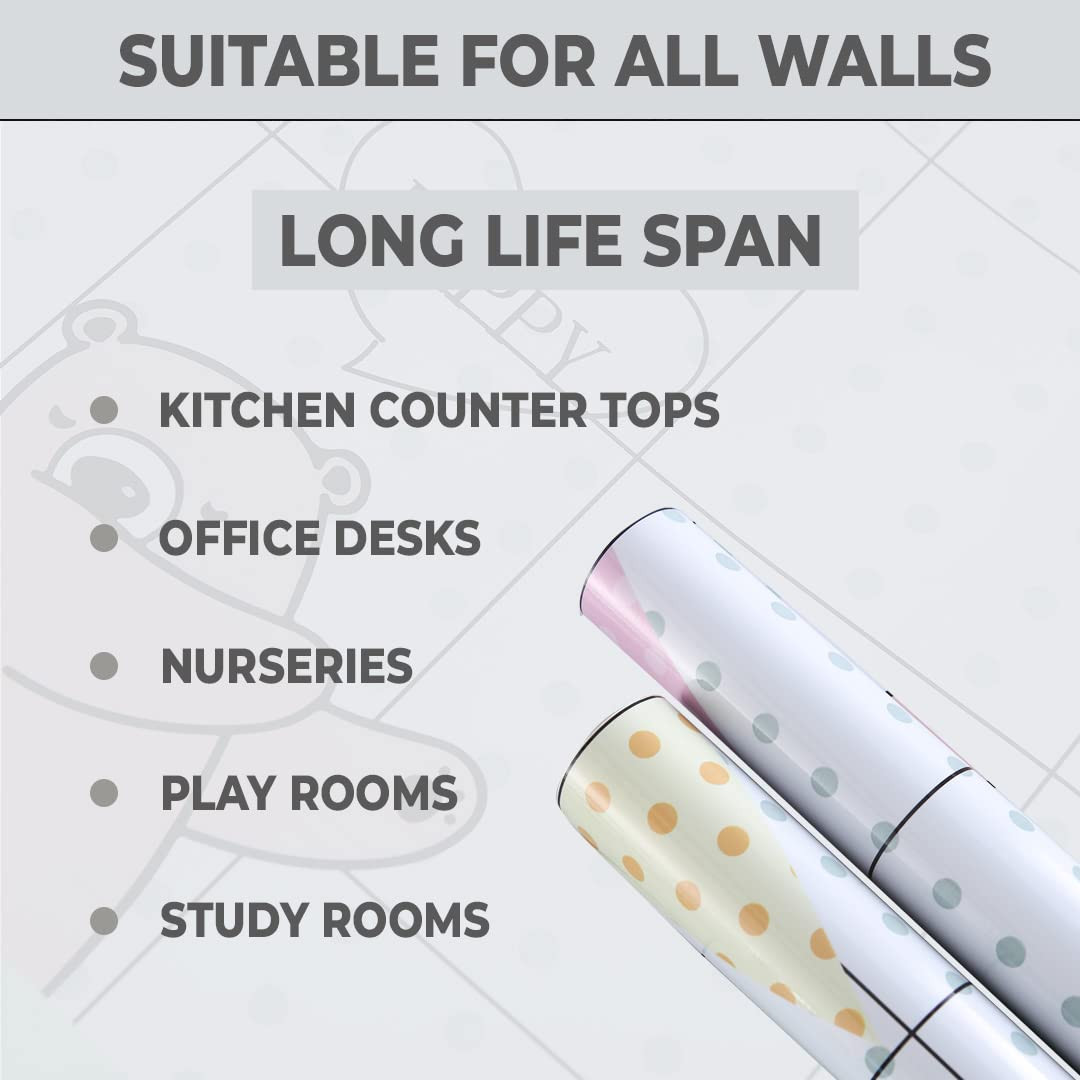 Kuber PET Wallpaper for Walls Kidâ€™s Room | Self-Adhesive, Oilproof, Heat Resistant and Waterproof I DIY Designer Wall Sticker I Pack of 2 Rolls, 60cmx300cm