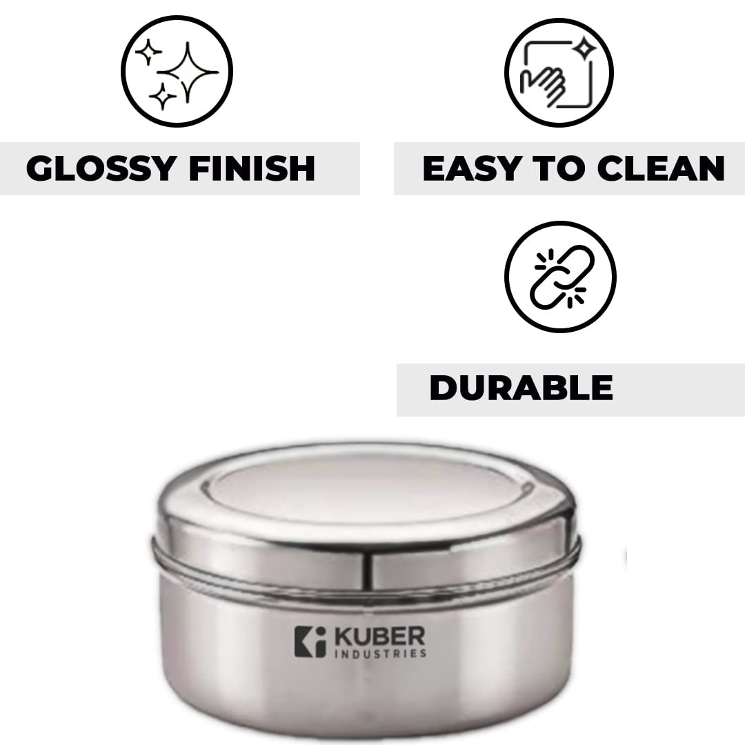 Kuber Stainless Steel Flat Kitchen Container Set | Rust Proof & Durable | Multipurpose, Easy to Clean, Sturdy & Stackable | Kitchen Storage Containers Set of 2 - Assorted