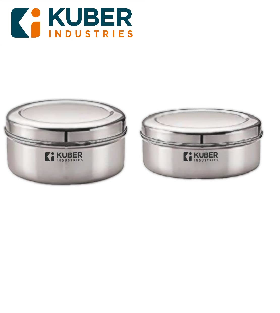 Kuber Stainless Steel Flat Kitchen Container Set | Rust Proof & Durable | Multipurpose, Easy to Clean, Sturdy & Stackable | Kitchen Storage Containers Set of 2 - Assorted