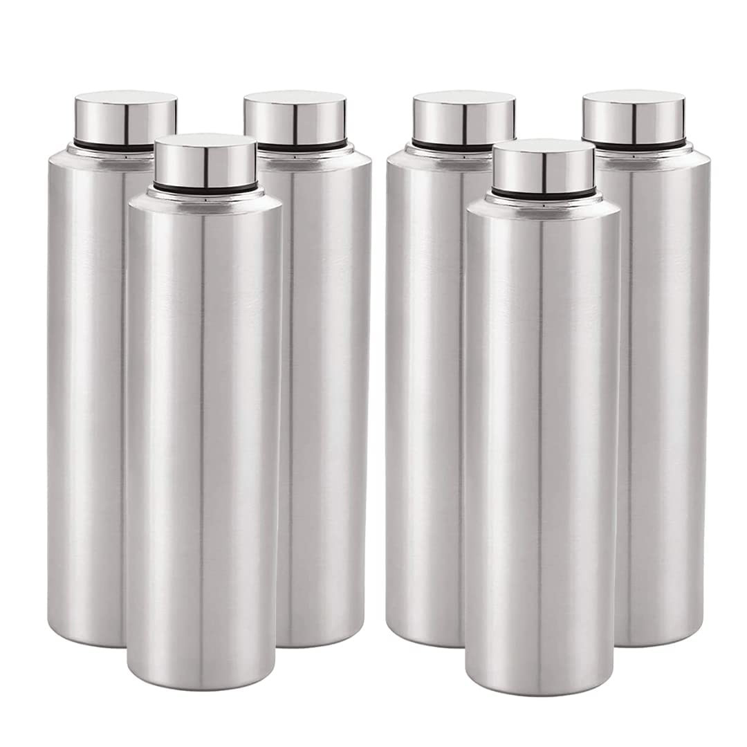 Kuber Stainless Steel Refrigerator Water Bottle | 1 Litre, Pack of 6 I Food Grade, BPA Free Lid, Non-Toxic, Rust Free | Airtight, Leak Proof & Odour Free | Water Bottle Set of 6