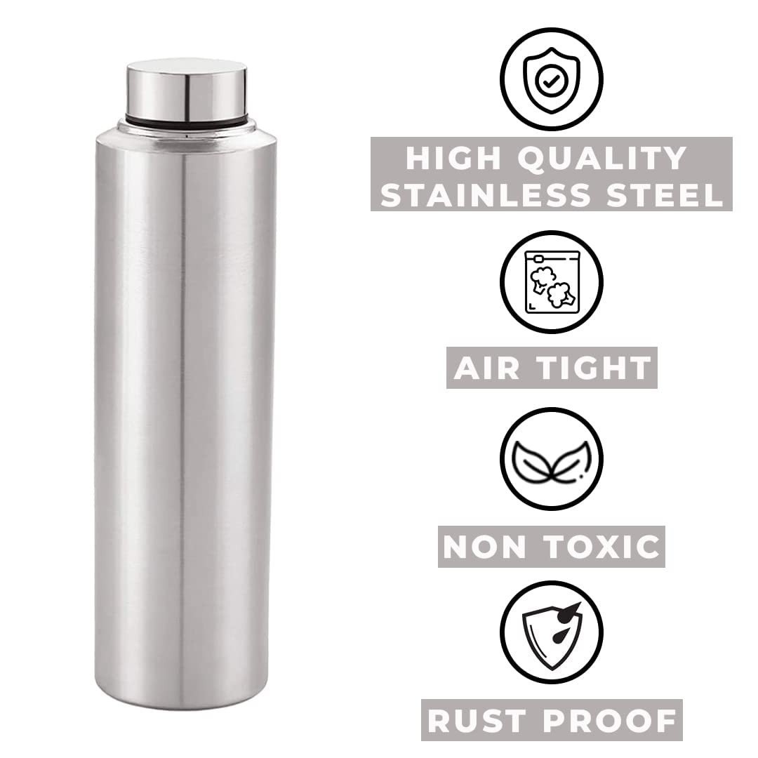 Kuber Stainless Steel Refrigerator Water Bottle | 1 Litre, Pack of 6 I Food Grade, BPA Free Lid, Non-Toxic, Rust Free | Airtight, Leak Proof & Odour Free | Water Bottle Set of 6