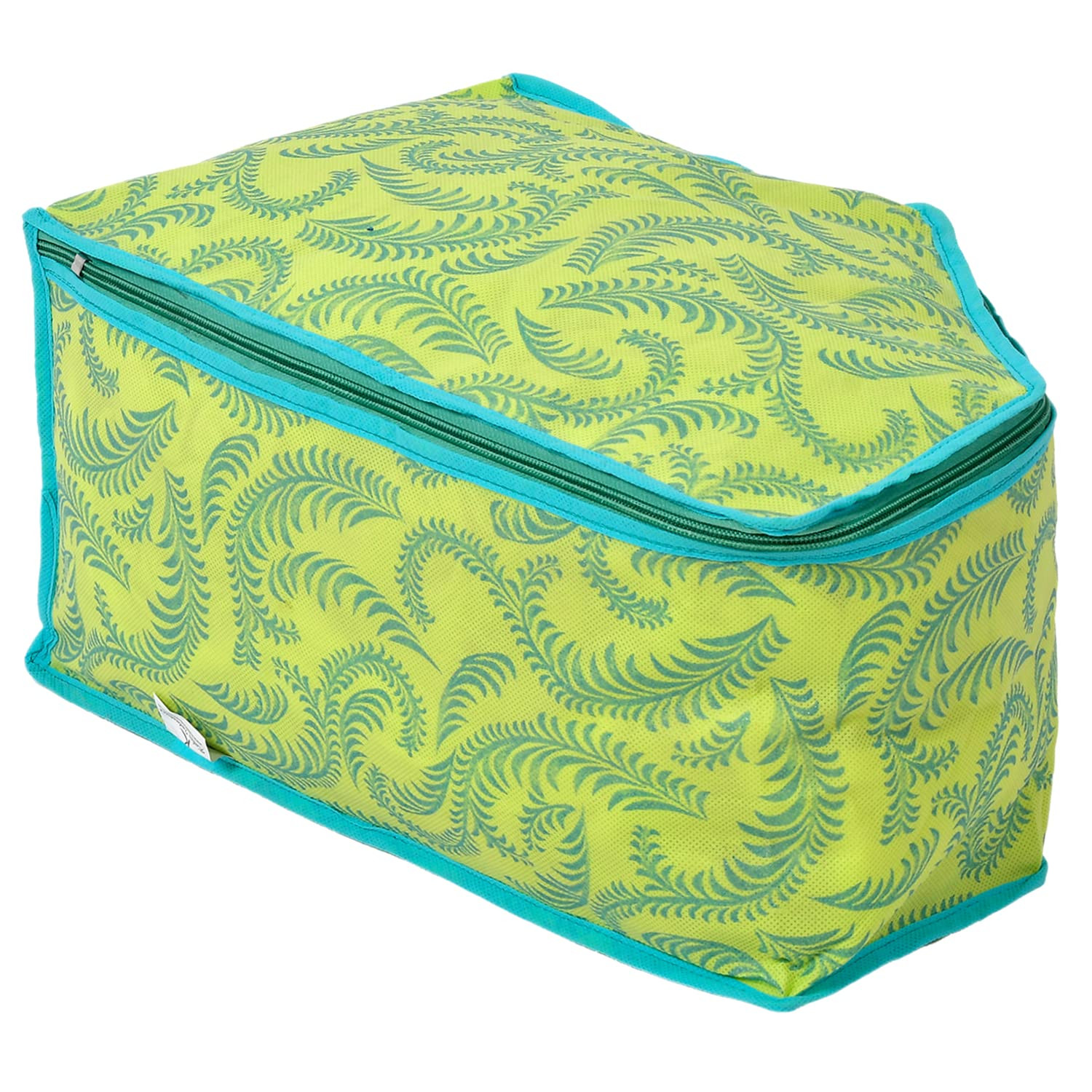 Leaf Printed Non-Woven Blouse CoverOrganizer With Front Window- Pack of 3 Green-44KM0529