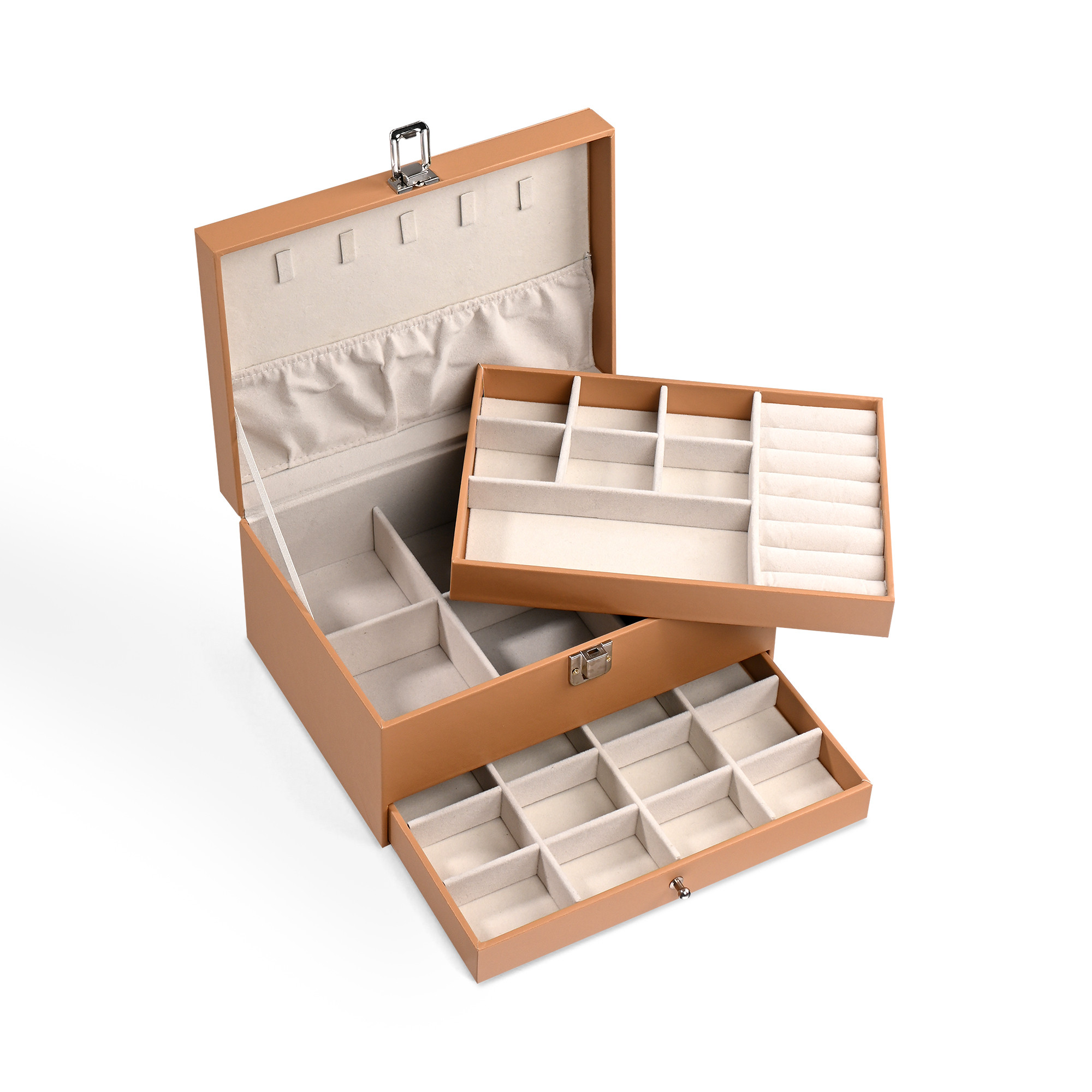 Leather 2-Tier Jewellery Organizer Box for Girls  Multi-Compartment Jewelry Storage Case for SunglassesBraceletsWatches  Brown