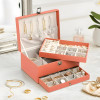 Leather 2-Tier Jewellery Organizer Box for Girls | Multi-Compartment Jewelry Storage Case for Sunglasses/Bracelets/Watches | Peach