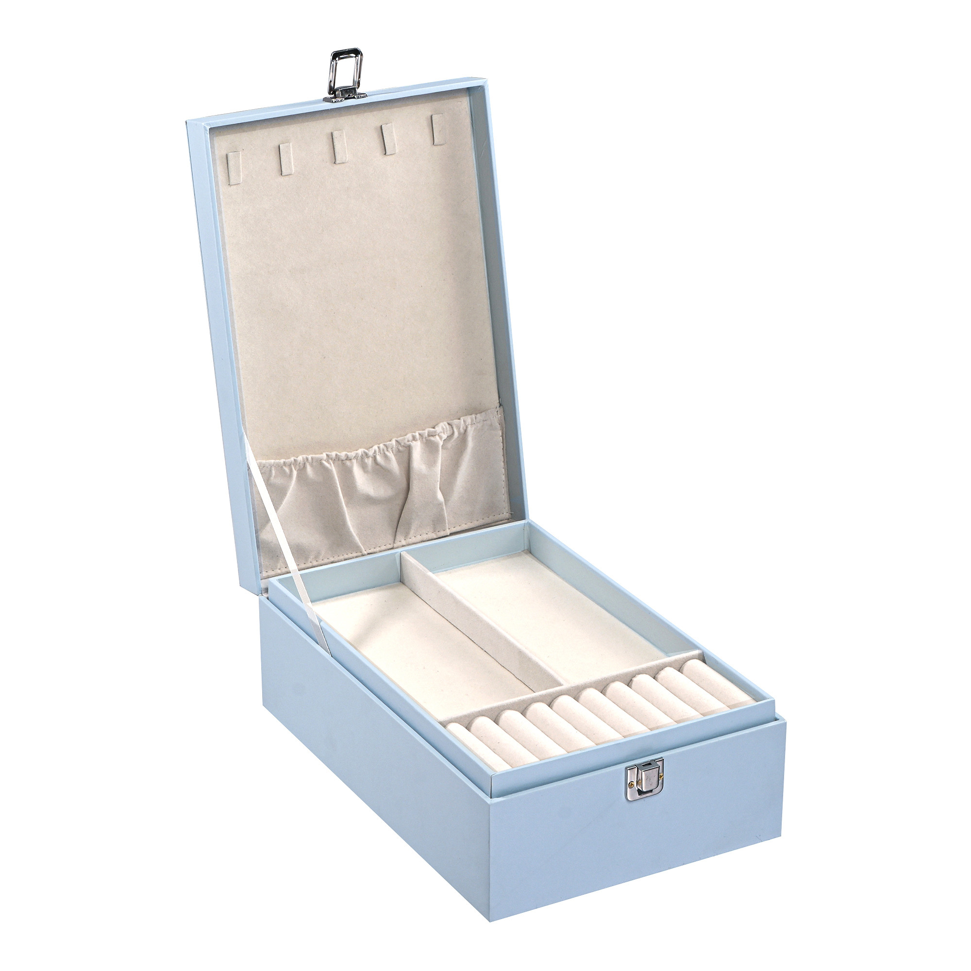 Leather 3-Tier Jewellery Storage Box for Women  Girls  Multi-Compartment Jewelry OrganizerCase for NecklaceRingEarring  Sky Blue