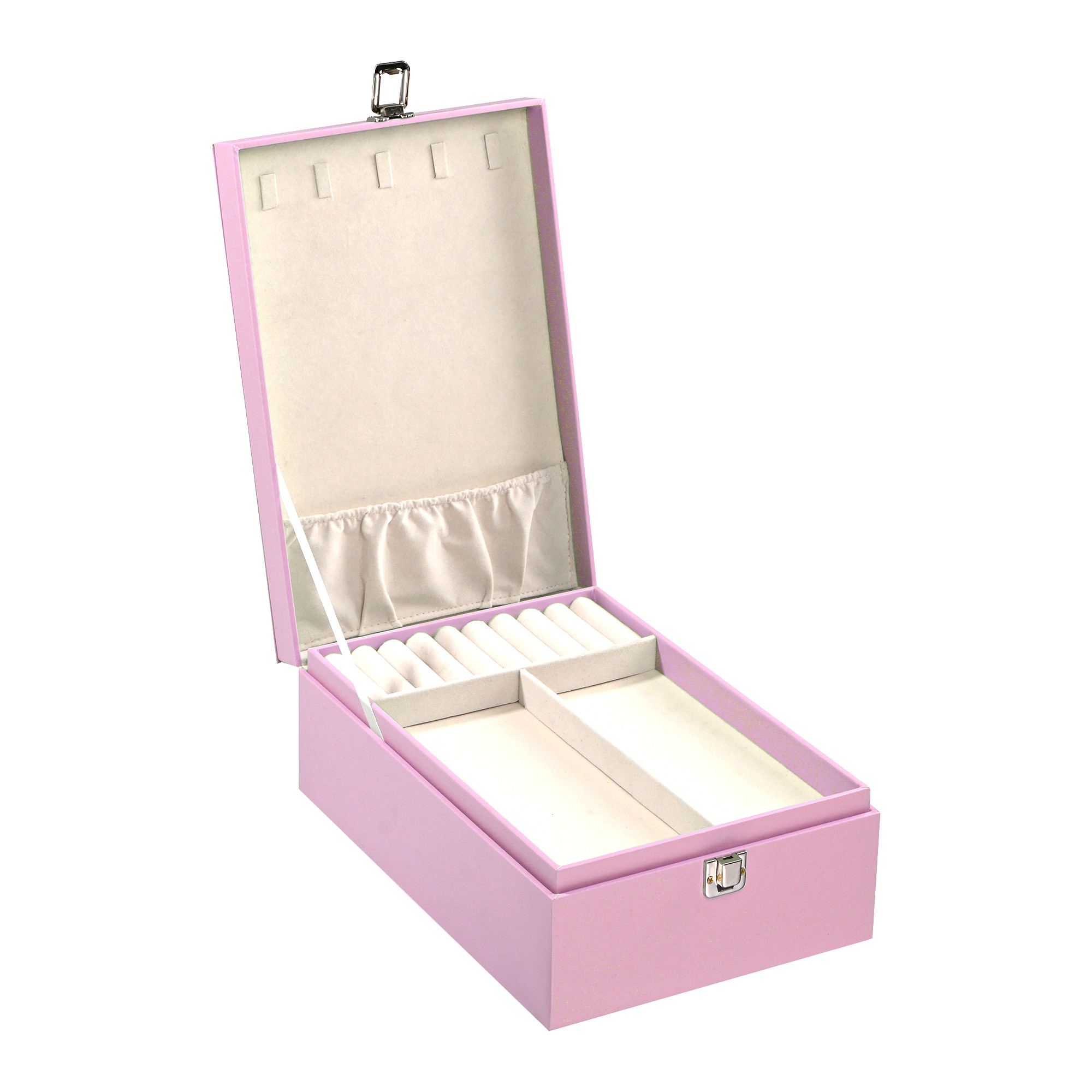 Leather 3-Tier Jewellery Storage Box for Women  Girls  Multi-Compartment Jewelry OrganizerCase for NecklaceRingEarring  Pink