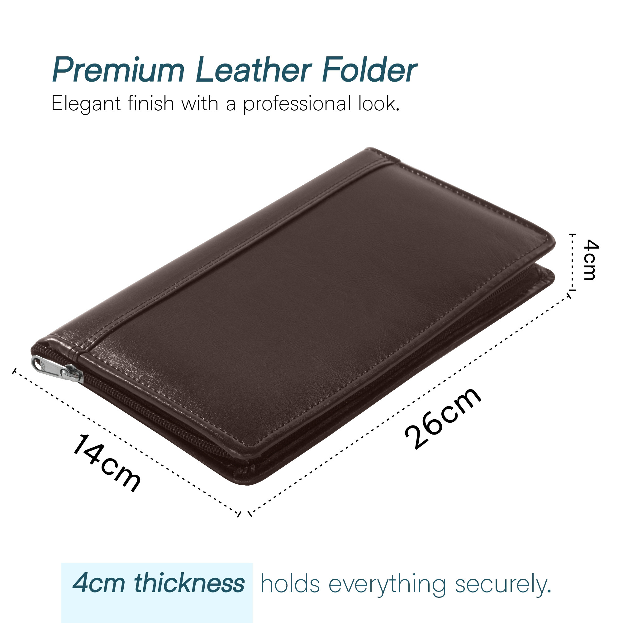 Leather Cheque Book Holder with Zip Closure  Multi-compartment Pen SlotCashCheckbookWallet  Card Pockets for Office and Personal Use  Dark Brown