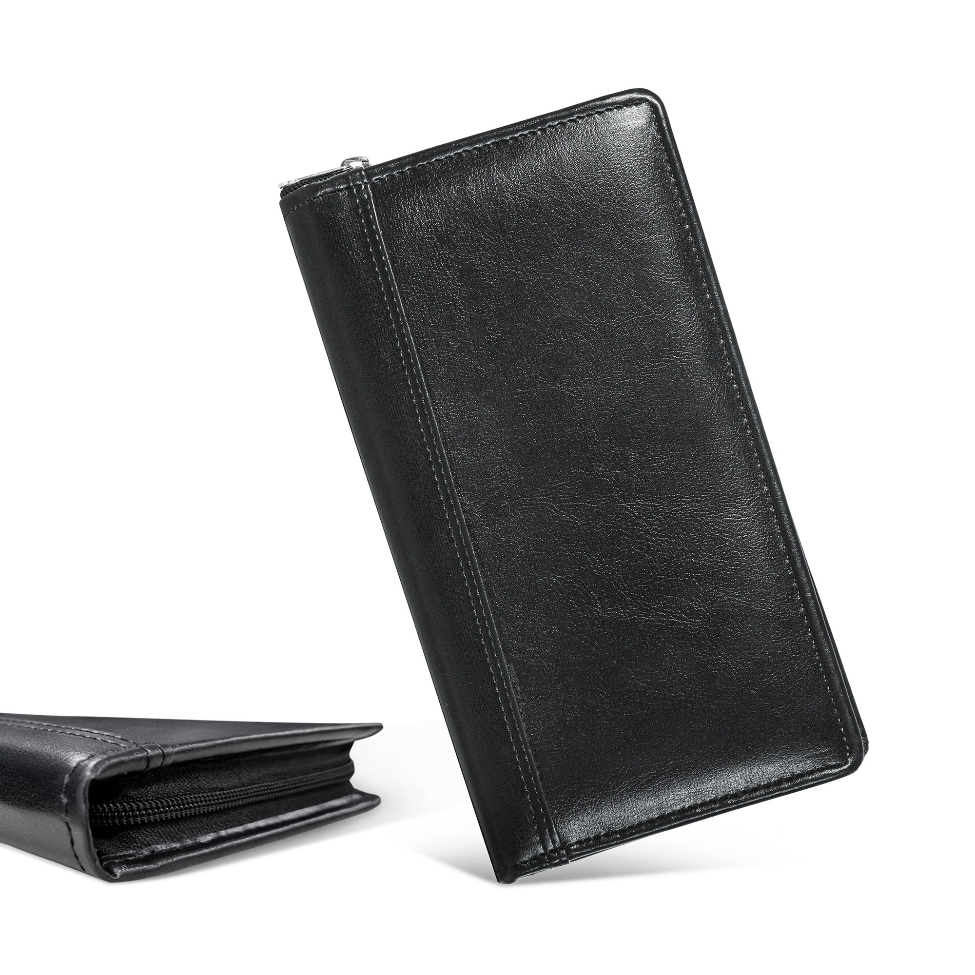 Leather Cheque Book Holder with Zip Closure  Multi-compartment Pen SlotCashCheckbookWallet  Card Pockets for Office and Personal Use  Black