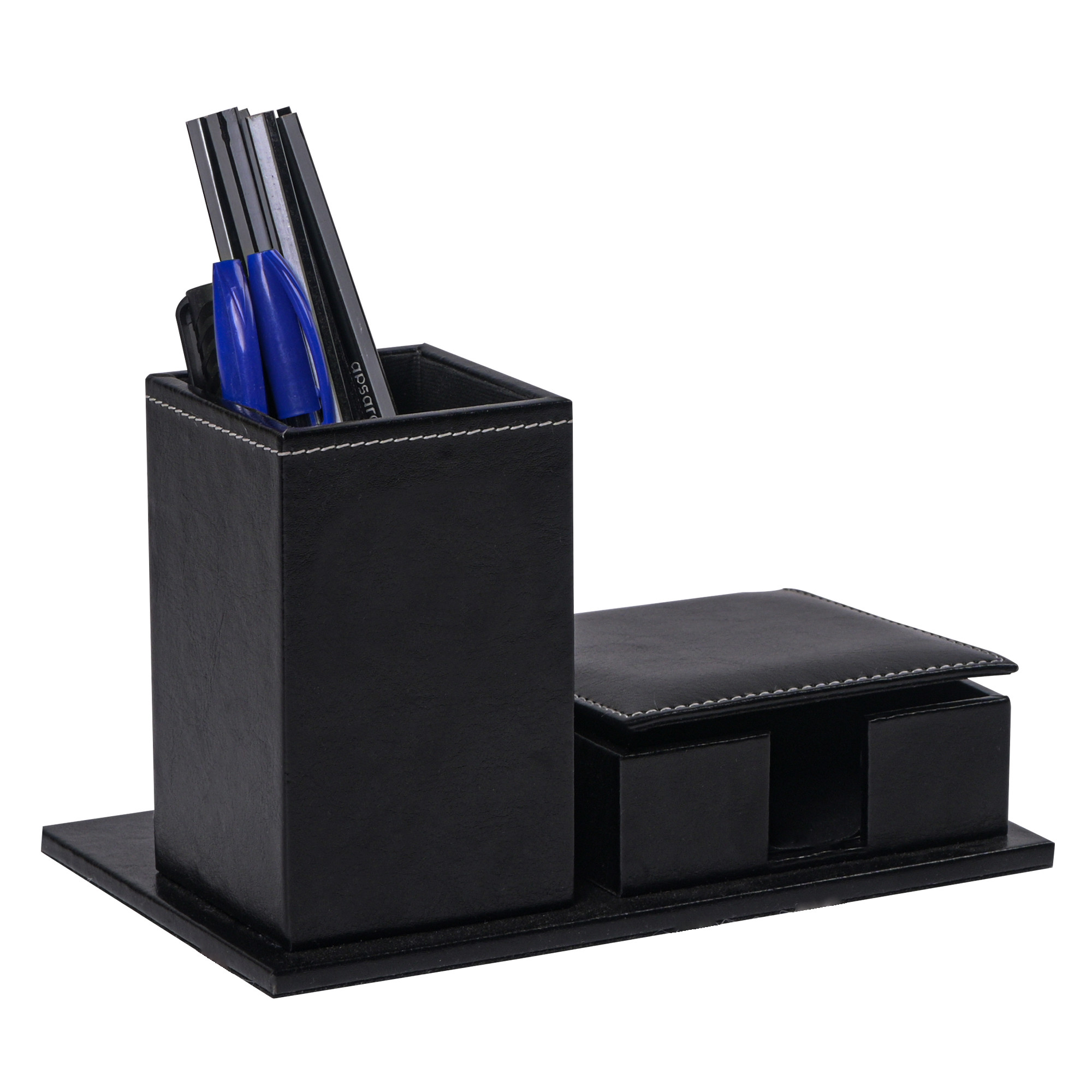 Leather Desk OrganiserPen Stand with Card Holder  Ideal for Visiting CardsWalletSticky Notes  StationeryTable Organizer  Black