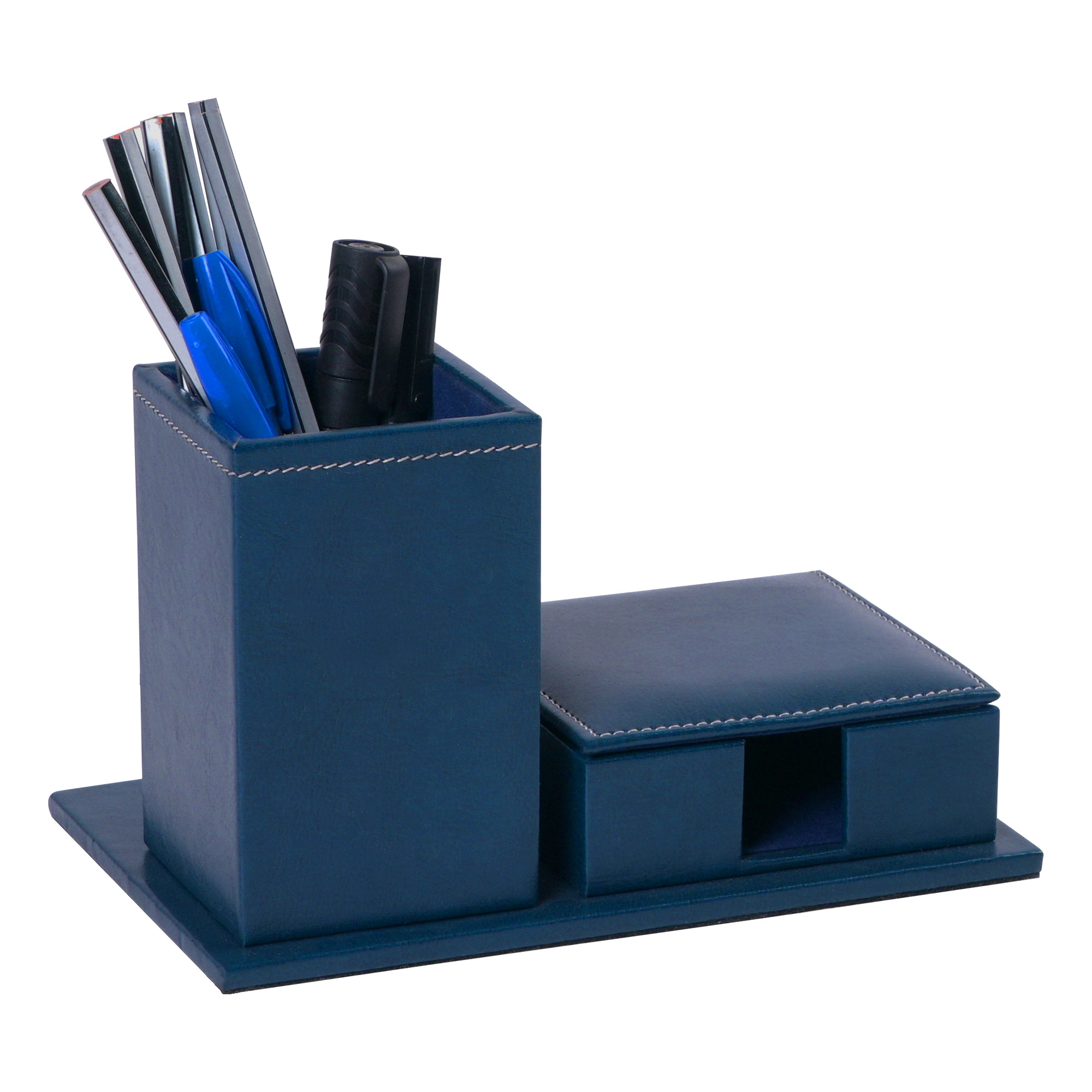Leather Desk OrganiserPen Stand with Card Holder  Ideal for Visiting CardsWalletSticky Notes  StationeryTable Organizer  Blue