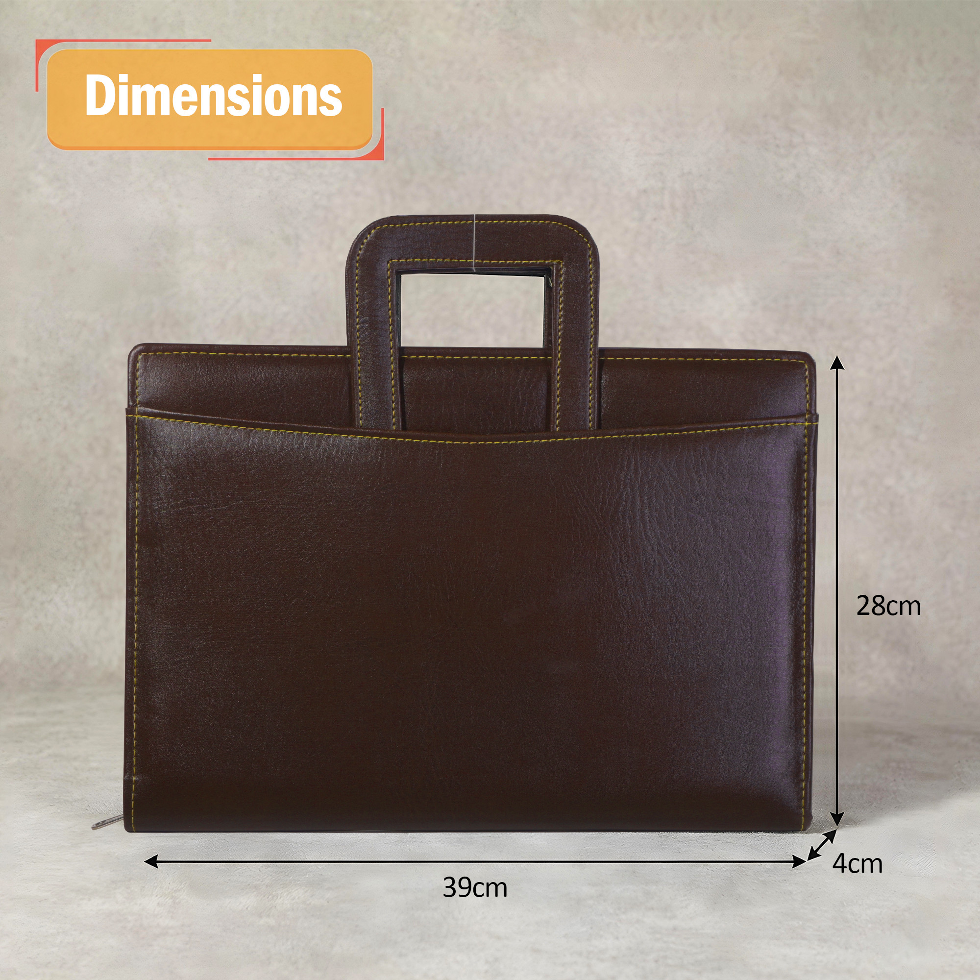 Leather Document File Folder with Handle A4 Certificate HolderTablet Pocket2 Ring Binder with Multiple Card Slots  Dark Brown