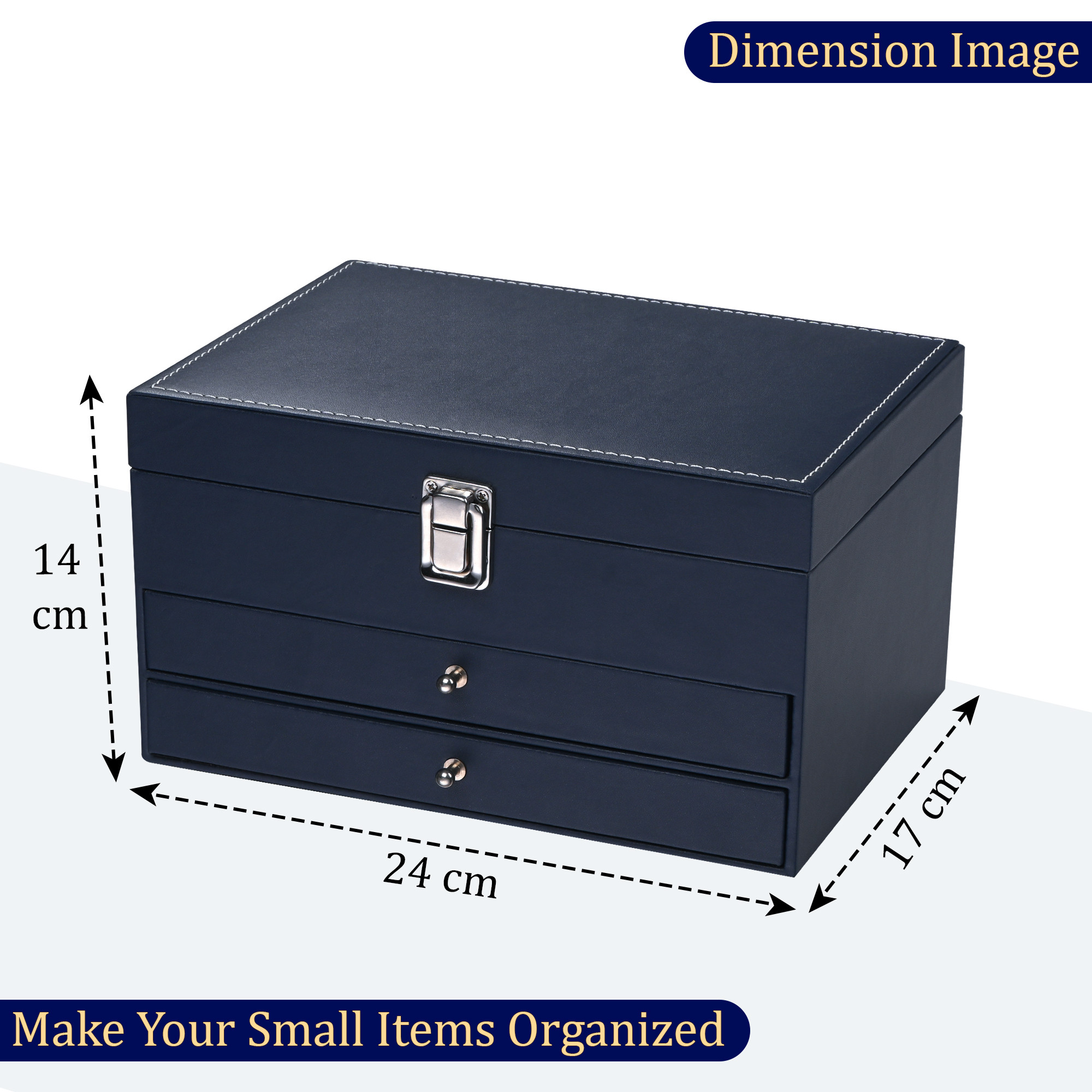 Leather Jewellery Box with Double Tray  Lockable  Reusable  Multi-Compartment Jewelry Storage Kit for RingEarringWatch  Navy Blue