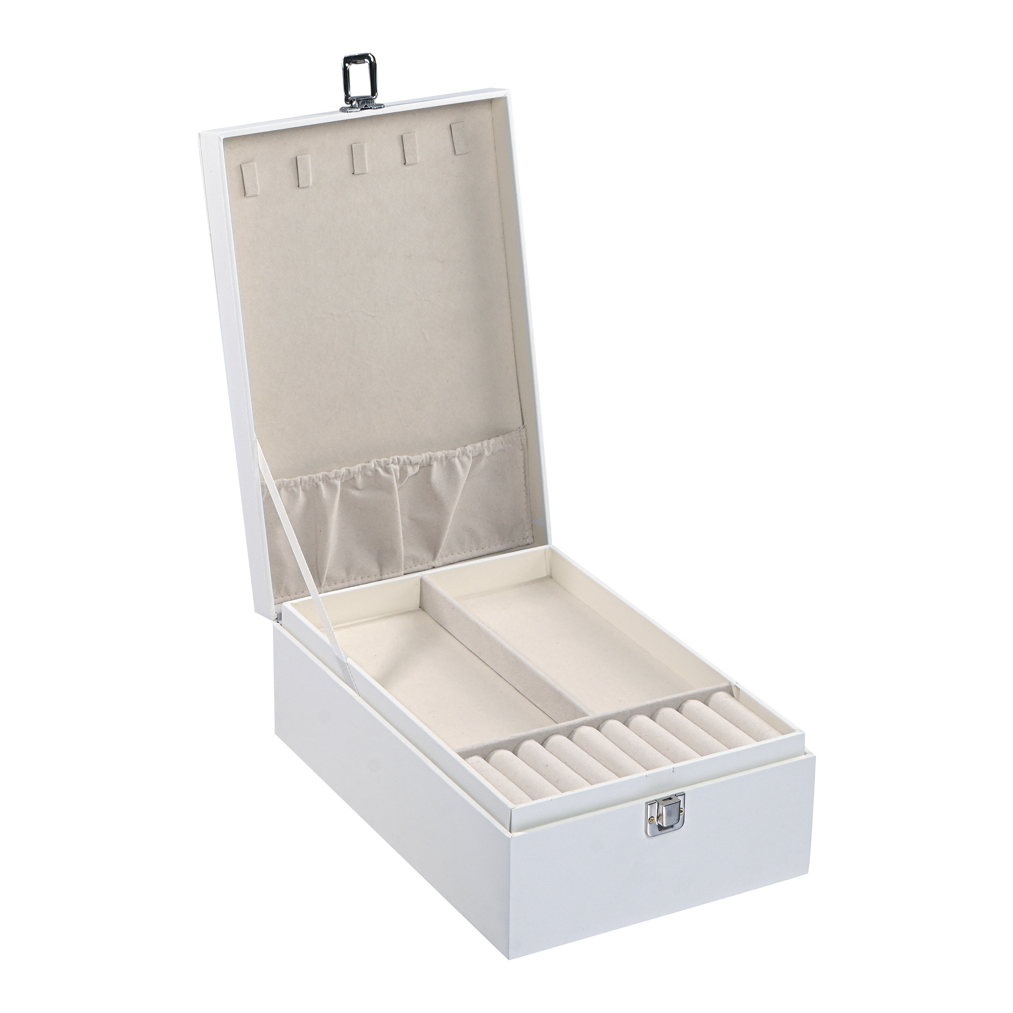 Leather Jewelry OrganizerDisplay Box for Rings Earrings Necklaces  Storage Case with Secure Lock  Ideal Gift for Women  Girls  White