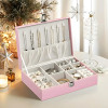 Leather Jewelry Organizer/Display Box for Rings, Earrings, Necklaces | Storage Case with Secure Lock | Ideal Gift for Women &amp; Girls | Pink